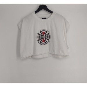 Y2K VTG Cropped Tank Independent Cross Logo NHS Skate White T-Shirt Womens 2XL